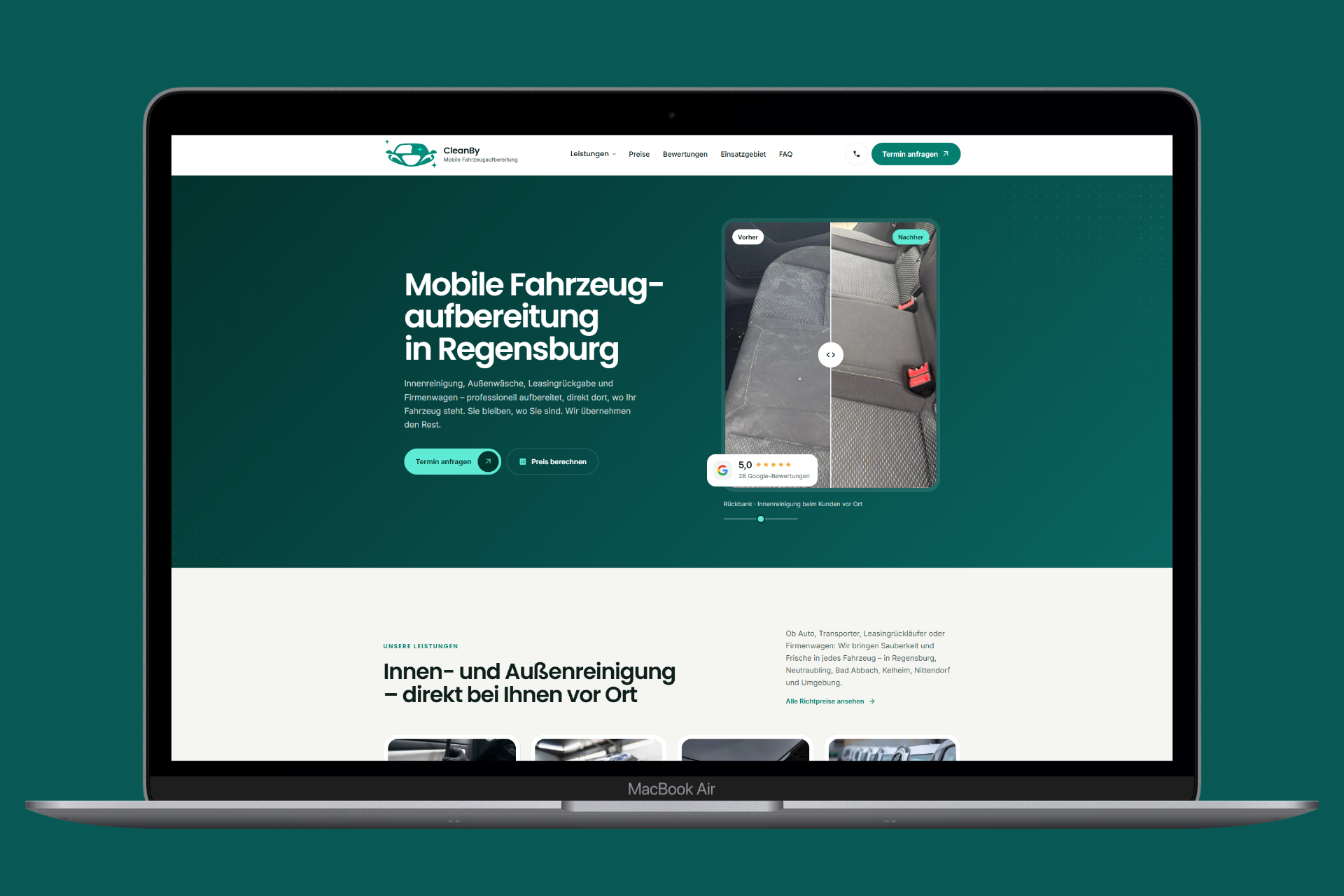 Neue Website von CleanBy in der Desktop-Ansicht auf einem Laptop