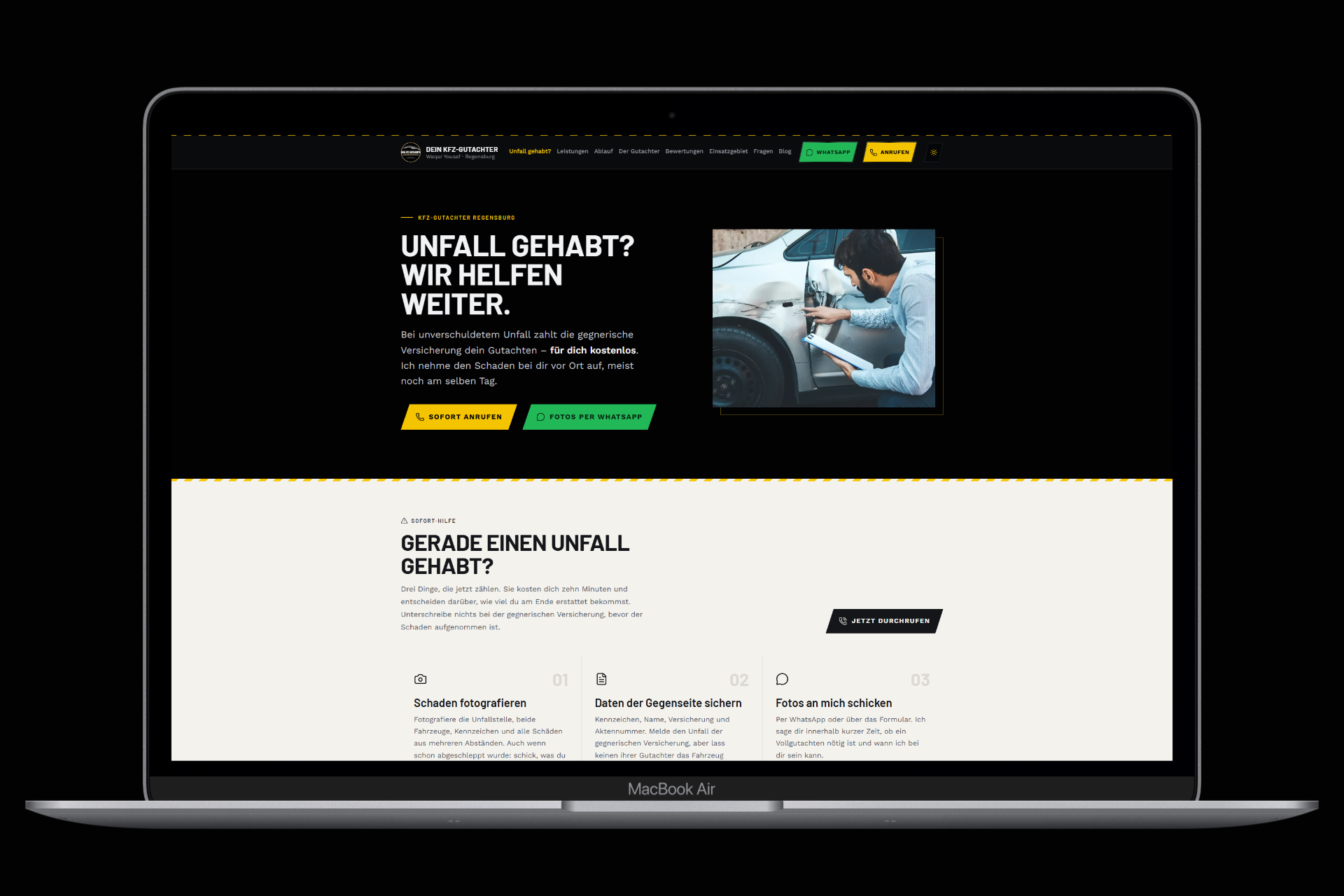Neue Website von DeinKfz-Gutachter in der Desktop-Ansicht auf einem Laptop