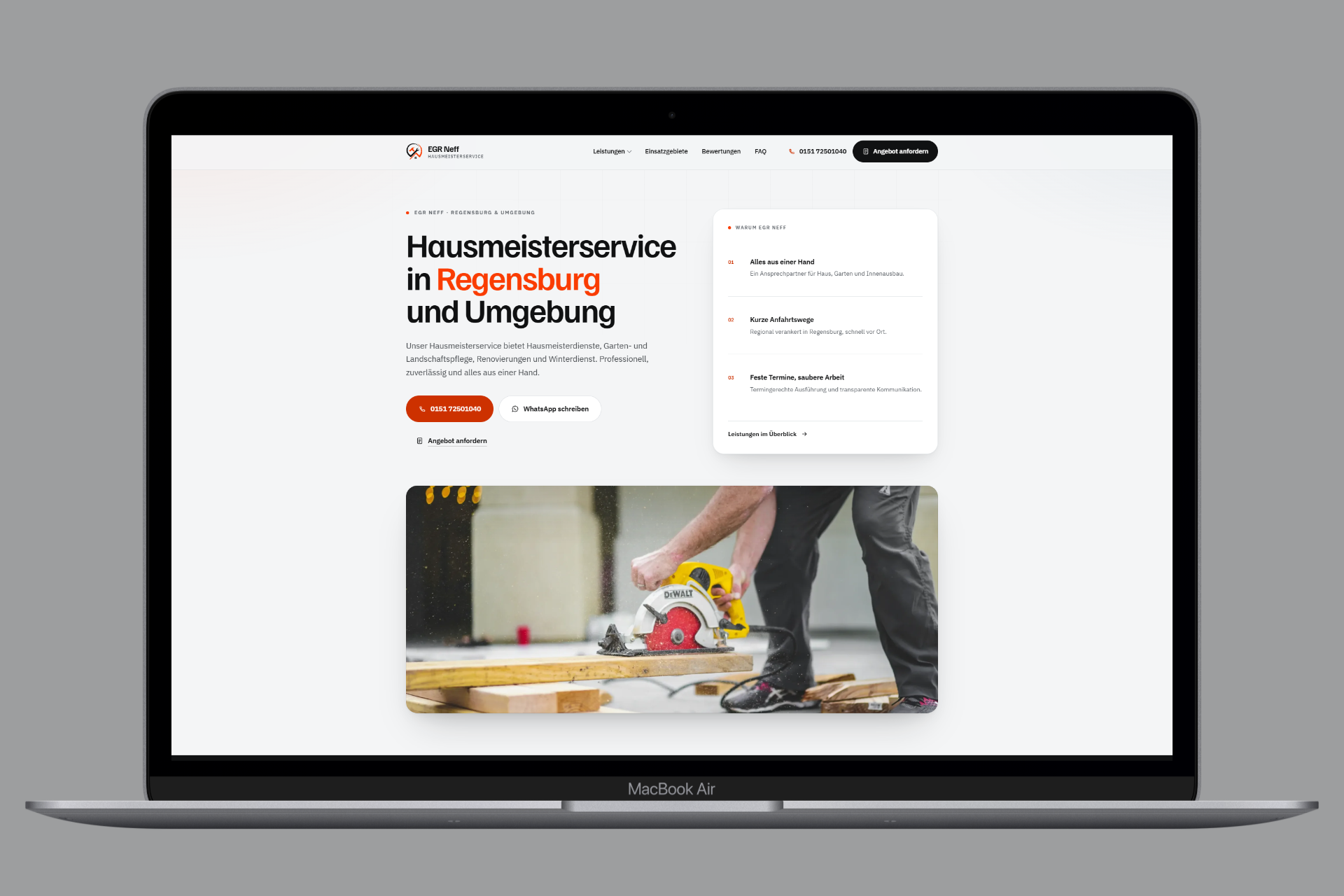 Neue Website von EGR Neff in der Desktop-Ansicht auf einem Laptop