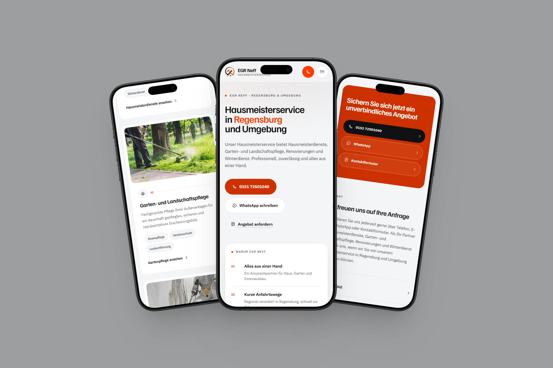 Neue Website von EGR Neff in der Smartphone-Ansicht auf drei Smartphones