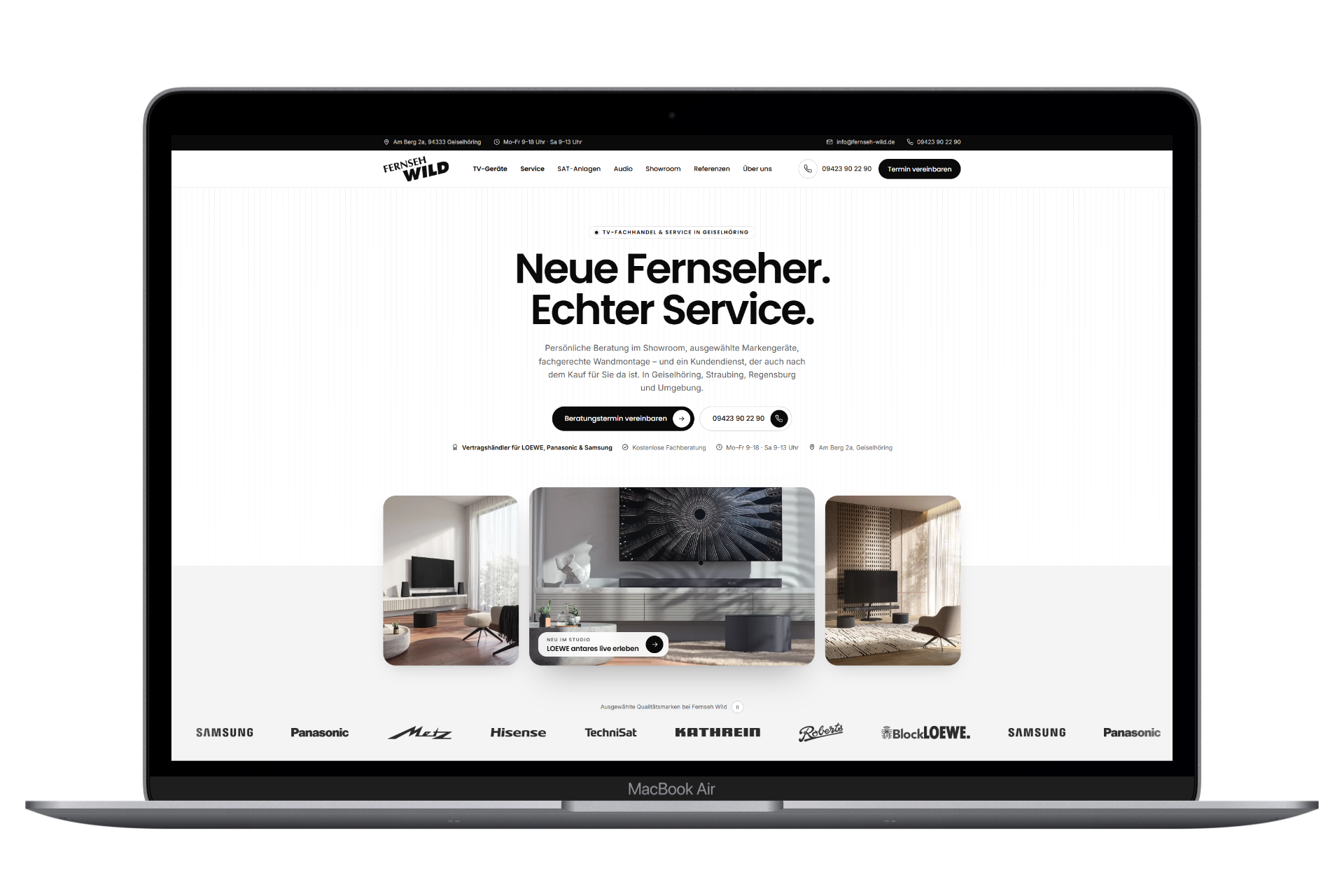 Neue Website von Fernseh Wild in der Desktop-Ansicht auf einem Laptop